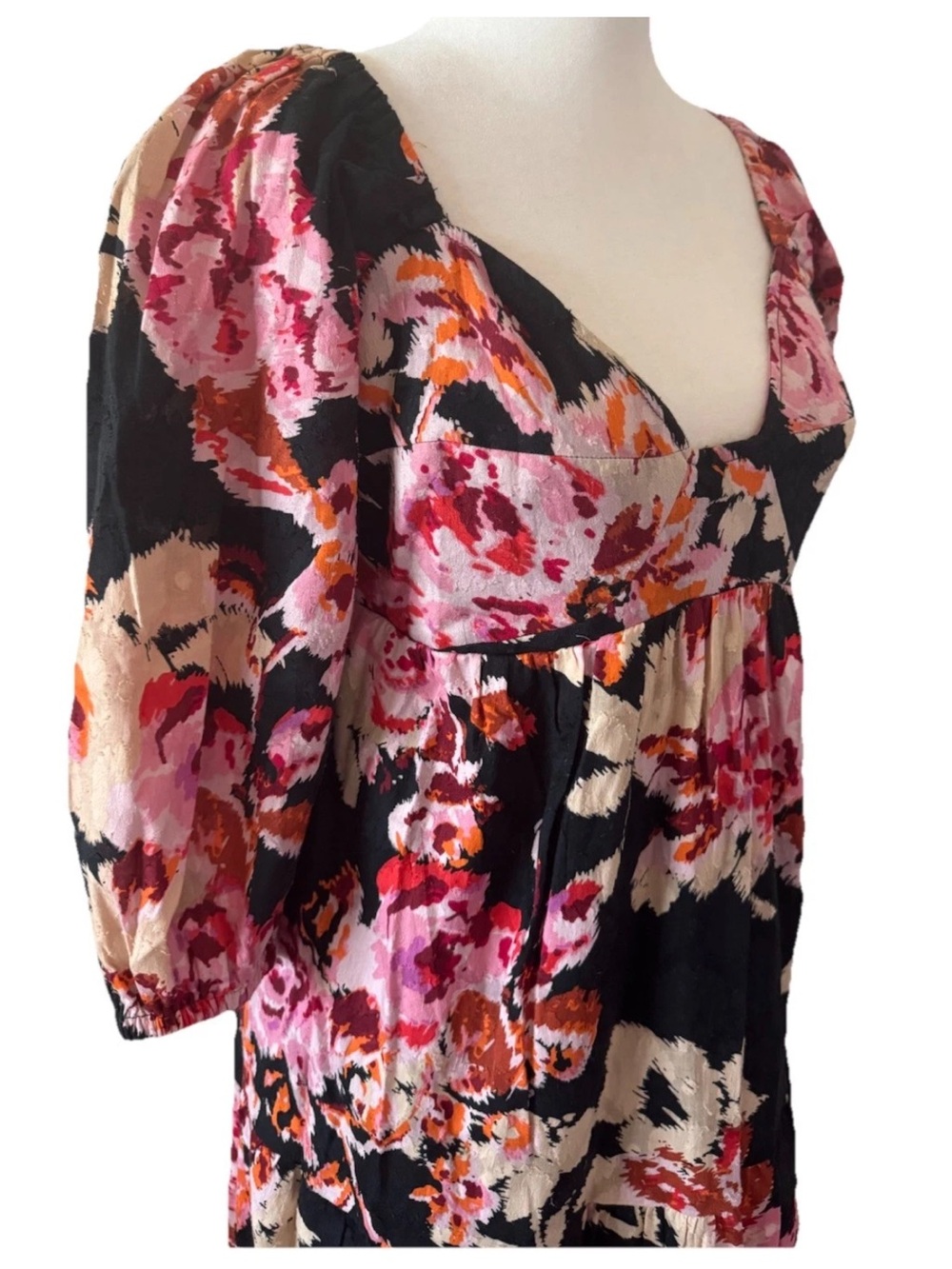 Anthropologie Somerset Floral Puff Sleeve Maxi Dress Black Pink Medium NWT - Picture 10 of 15